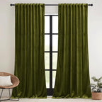 RYB HOME Moss Green Velvet Curtains 72 inches - Image 2
