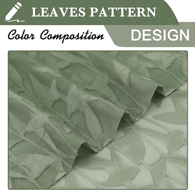 Lecloud Leia Sage Green Sheer Curtains 90 Inch Length 2 Pieces, Breathable - Image 9