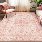 RELEANY Area Rugs 5'x7' Washable Non-Slip, Floral Vintage Distress Print by RELEANY