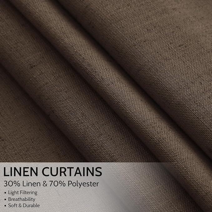 Extra Long Curtain Chocolate Morden Linen Blend Light Filtering Back Tab - Image 2