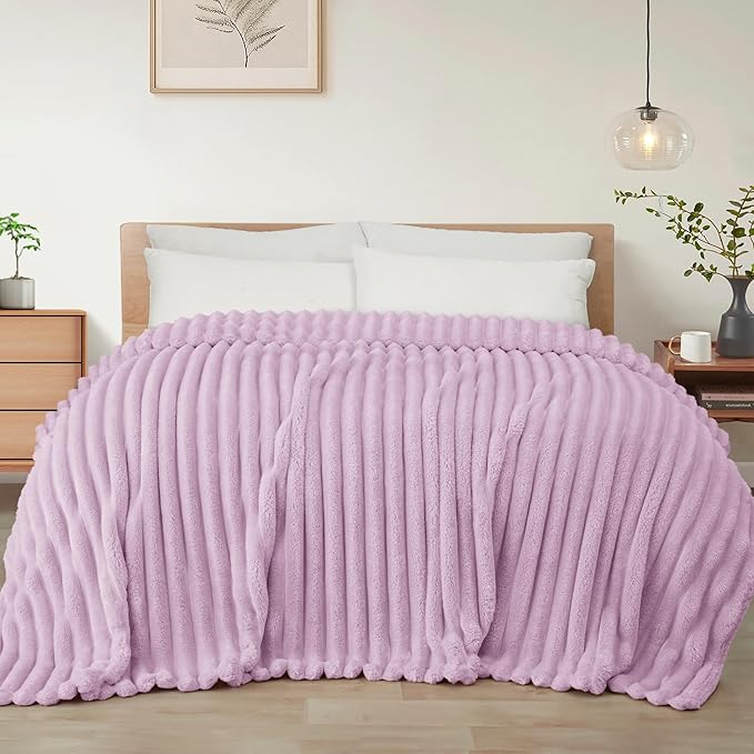 Exclusivo Mezcla Twin Size Flannel Fleece Blanket, Super Soft Striped Jacquard by ExclusivoMezcla