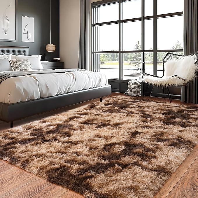 Pionblank Large Area Rug for Living Room 6x9 Feet, Modern Soft Shag Brown Rug - Image 6