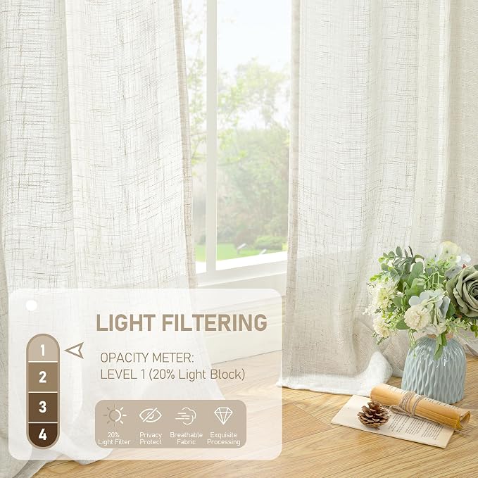 LAMIT 108 inch Linen Curtains for Living Room, Back Tab and Rod Pocket Cream - Image 4