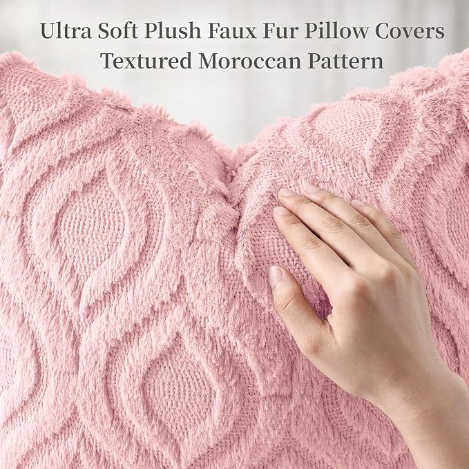 decorUhome Throw Pillow Covers 20x20 Inch Set of 2, Soft Plush Faux Wool Pink - Image 6