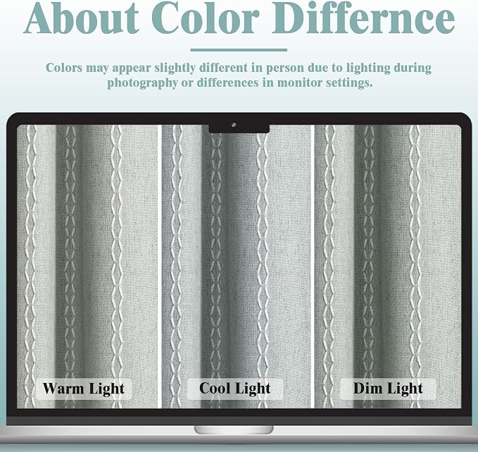 Teal Boho Blackout Curtains 90 Inches Long Light Green Linen Blend 2 Panels - Image 5