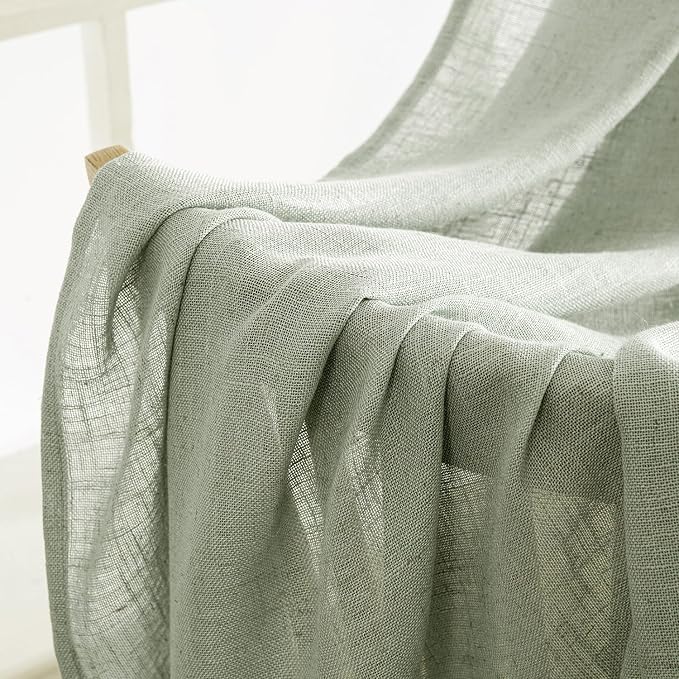 MIULEE Sage Linen Curtains 90 Inch Length 2 Panels - Image 6