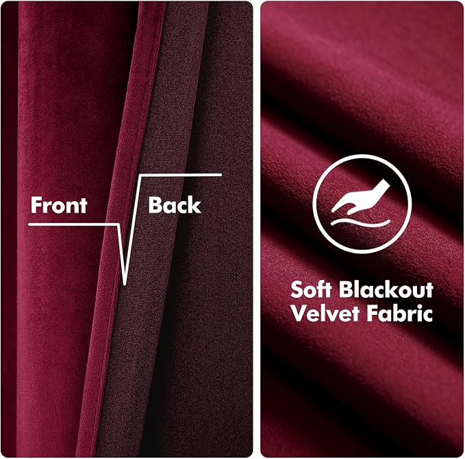 MIULEE Christmas Burgundy Velvet Curtains Solid Soft Red Blackout Curtains - Image 3