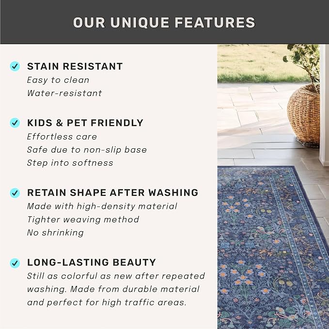 Dark Blue 3x12 Extra Long Wide Runner Rug - Image 6