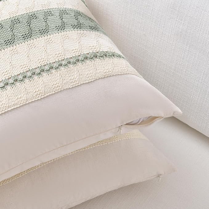 Fancy Homi Set of 1 Sage Green Boho Big Decorative Throw Pillow Covers 24x24 - Image 3