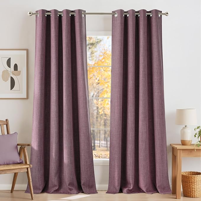 NICETOWN Faux Linen Greyish Purple Blackout Curtains 84 inches Long by NICETOWN