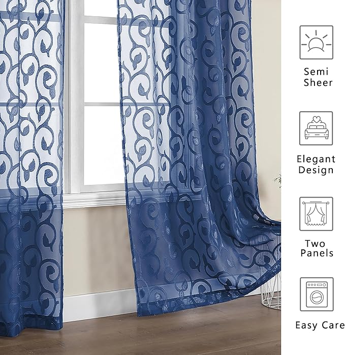 OWENIE Furman Blue Sheer Curtains 84 inches Long - Image 6