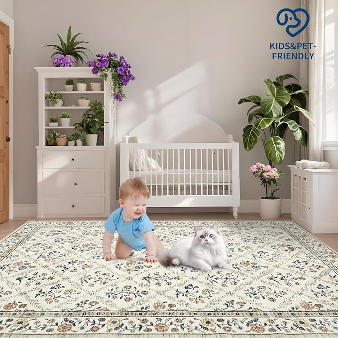 Floral Washable Entryway Rug Non-Slip 2x3 Front Door Mat Vintage Low-Pile Small - Image 7