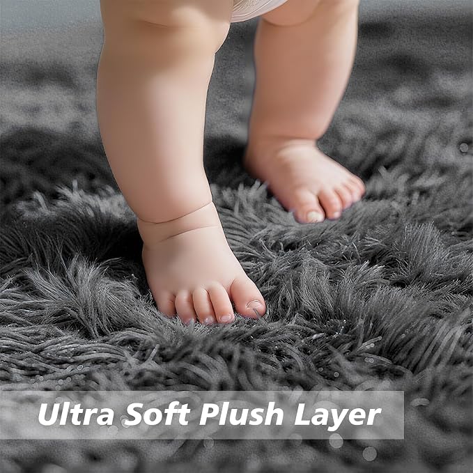 Shag Area Rug for Bedroom 4x6, Deep Grey Fluffy Area Rugs for Living Room - Image 4