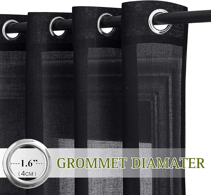 NICETOWN Black Curtains Linen Sheer Textured, Grommet Semi Sheer Linen Blend - Image 2