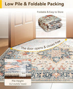 Area Rugs 4'x5' Washable Non-Slip, Floral Vintage Distress Print Pattern - Image 4