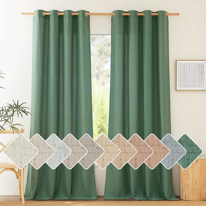 NICETOWN Flax Linen Olive Green Curtains 108 inches Long, Grommet Privacy Semi by NICETOWN