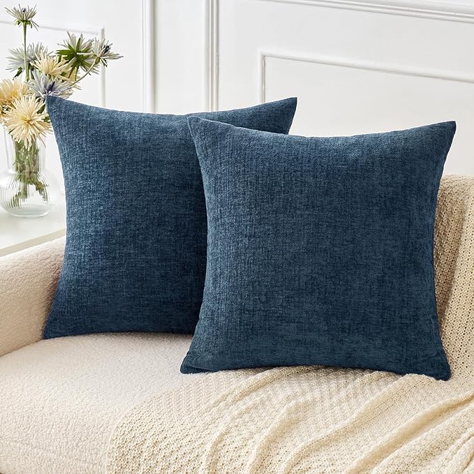 MIULEE Pack of 2 Blue Throw Pillow Covers 16x16 Inch Soft Chenille Pillow Covers by MIULEE