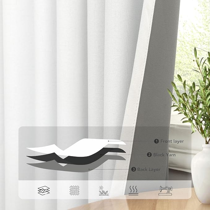 Black Out Curtains 63 Inch Long Small White Blackout Energy Saving Dining Room - Image 5