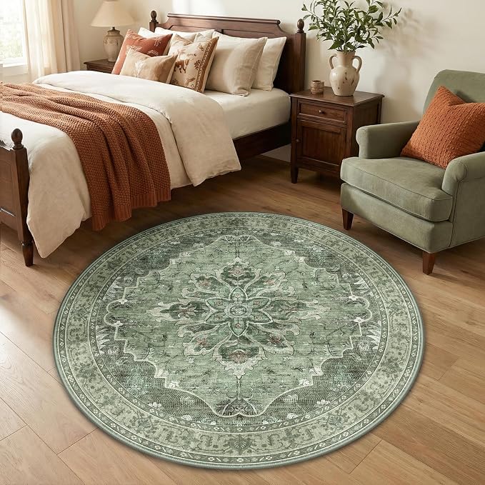 RELEANY Area Rugs 4ft Washable Non-Slip, Floral Vintage Distress Print Pattern - Image 3