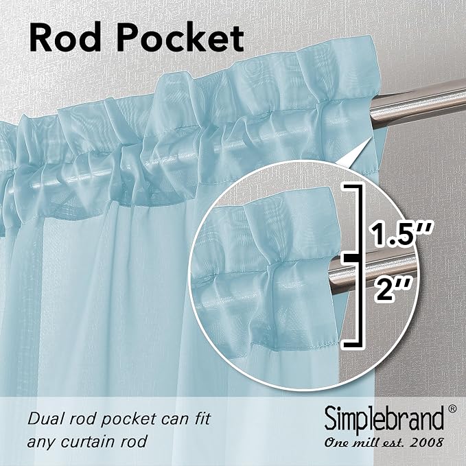 Simplebrand Light Blue Sheer Curtains 96 Inches Long, Light Filtering Sky Blue - Image 2