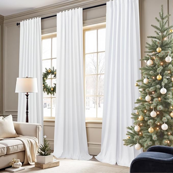 Sliding Glass Door Curtains 98 Inches Long 100% Blackout White Curtains - Image 2