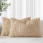 decorUhome Throw Pillow Covers 12x20 Inch Set of 2, Soft Plush Faux Wool Light by decorUhome