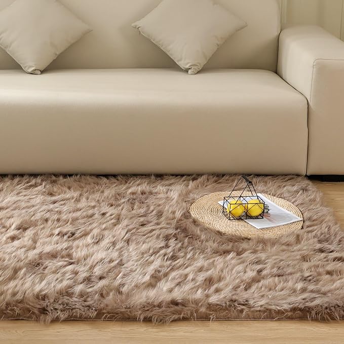 Goolela Fluffy Faux Fur Rug for Bedroom 4x6 Light Brown Beige Sheepskin Fuzzy - Image 2