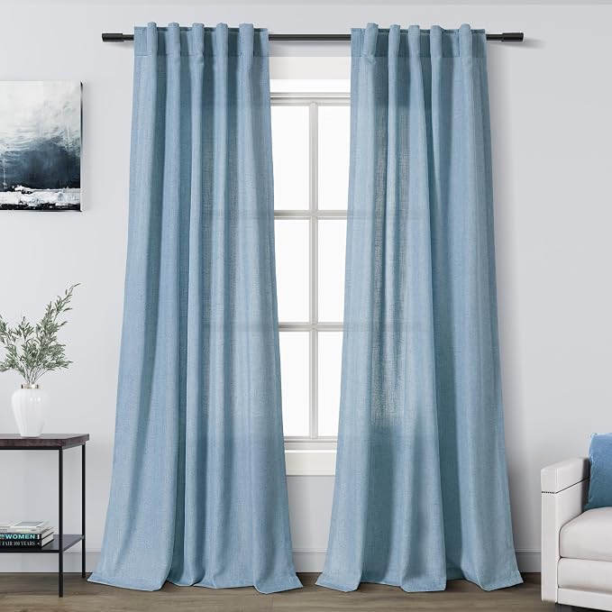 Blue Linen Curtains 102 Inches Long by Nanspring
