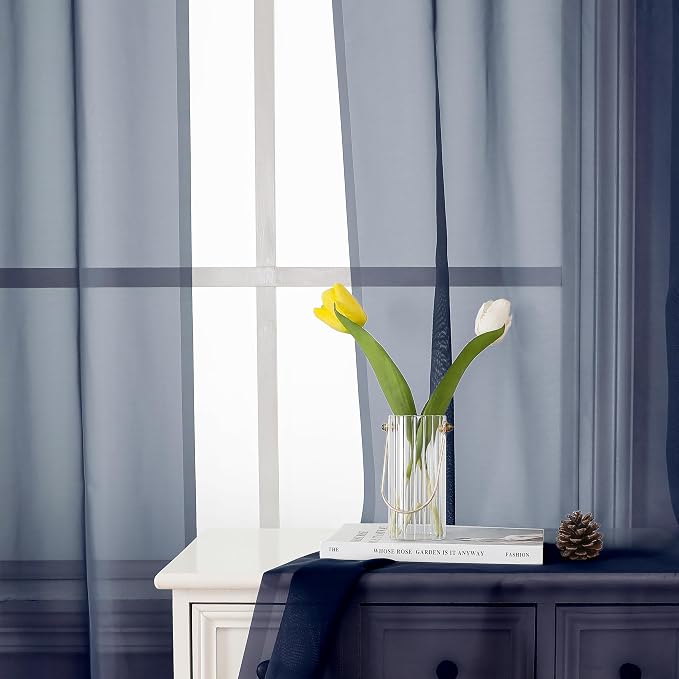 Lecloud Short Sheer Curtains 54 Inches Length 2 Panels, Light Filtering Voile - Image 8