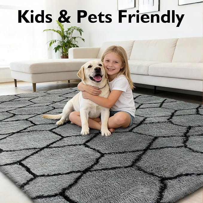 Shag Area Rug for Bedroom 5x8, Fluffy Area Rugs for Living Room, Geometric Soft - Image 6