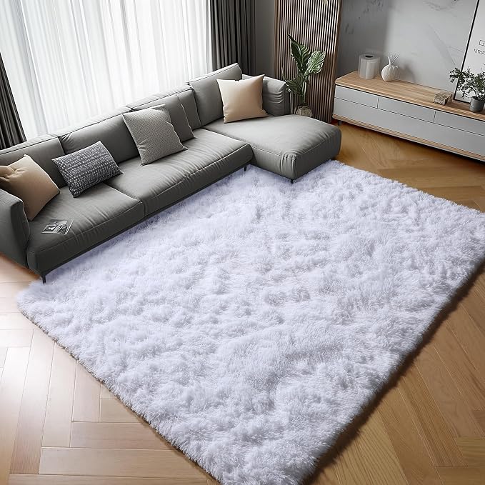 ONASAR White Rugs for Living Room 5x8, Fluffy Shaggy Area Rug for Bedroom by ONASAR