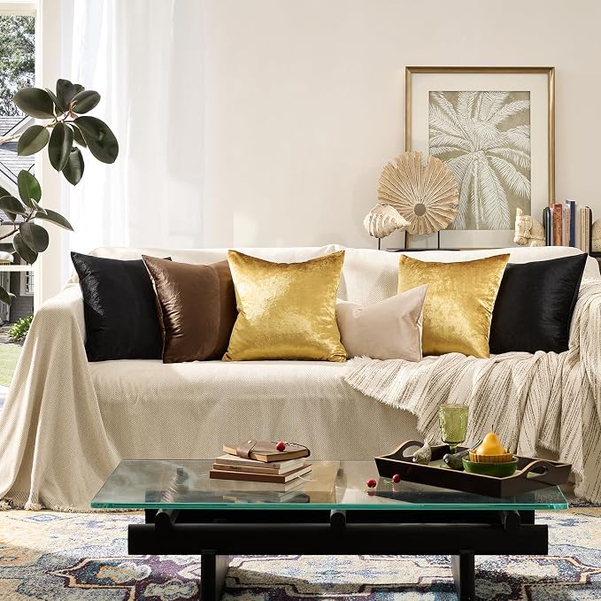 GIGIZAZA Gold Velvet Decorative Throw Pillow Covers 24x24 - Image 5