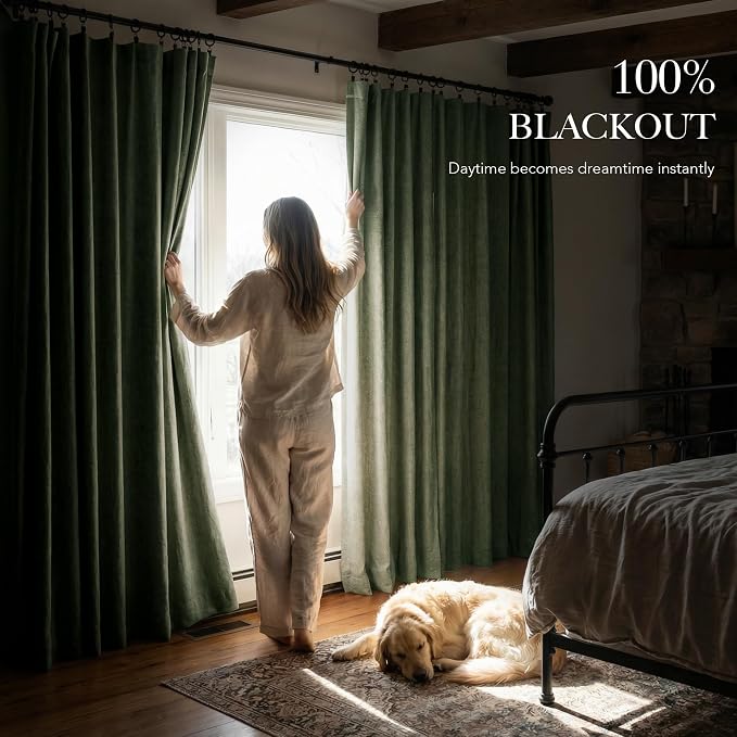 RYB HOME Forest Green 100% Blackout Linen Curtains 84 Length 52 Width, Privacy - Image 3