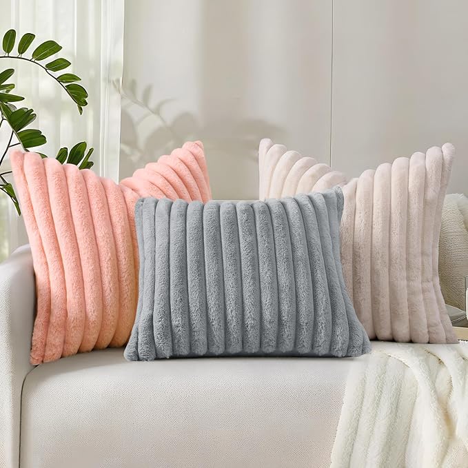 decorUhome Summer Cozy Faux Fur Throw Pillow Covers 22x22 Set of 2 Decorative - Image 7