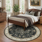Area Rugs Round 8ft Washable Non-Slip, Floral Vintage Distress Print Pattern - Image 3
