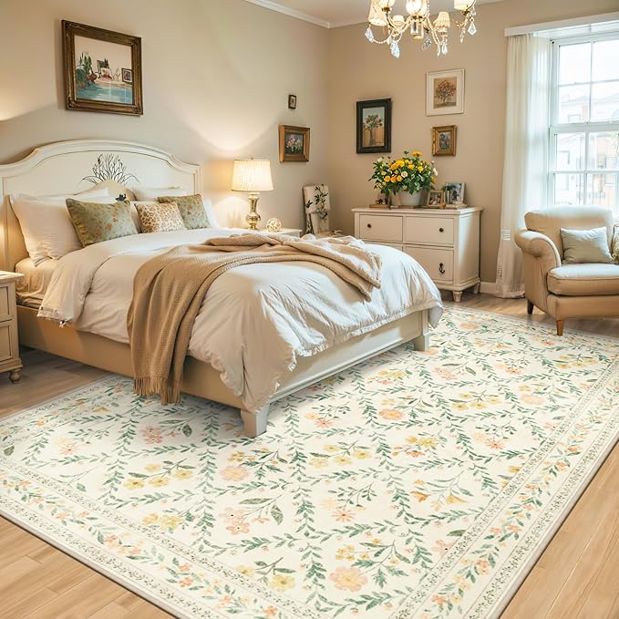 Area Rug Living Room Rugs: Floral 5x7 Washable Rug Vintage Soft Boho Non-Slip - Image 3