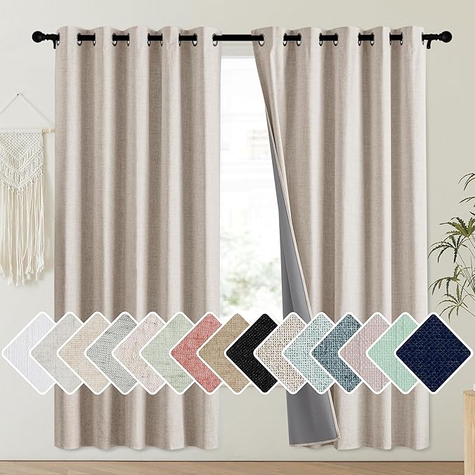 NICETOWN Oatmeal Vintage Open Linen Weave Flax Thermal Curtains, 100% Blackout by NICETOWN