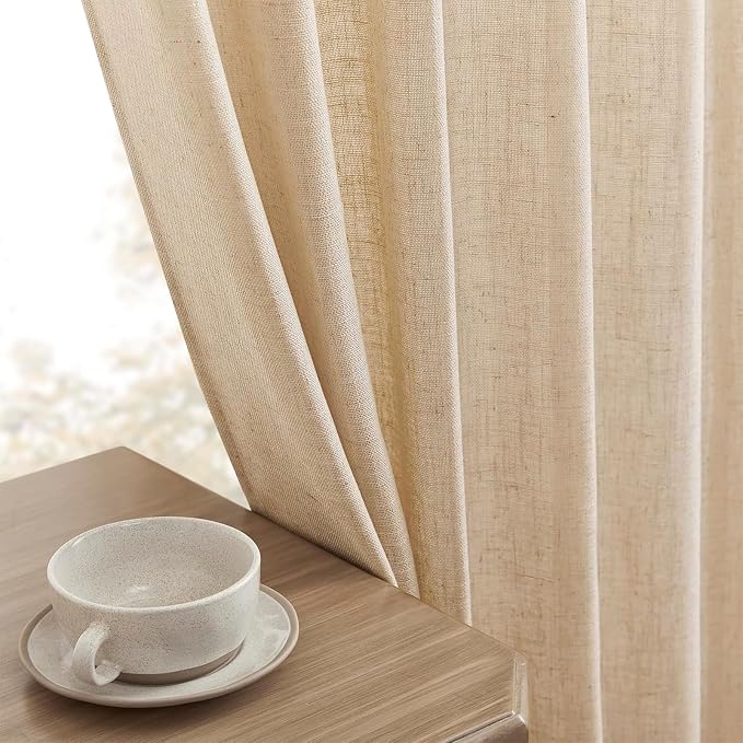Joydeco Linen Curtains 96 Inch Length 2 Panel Sets, Light Filtering Curtains - Image 7