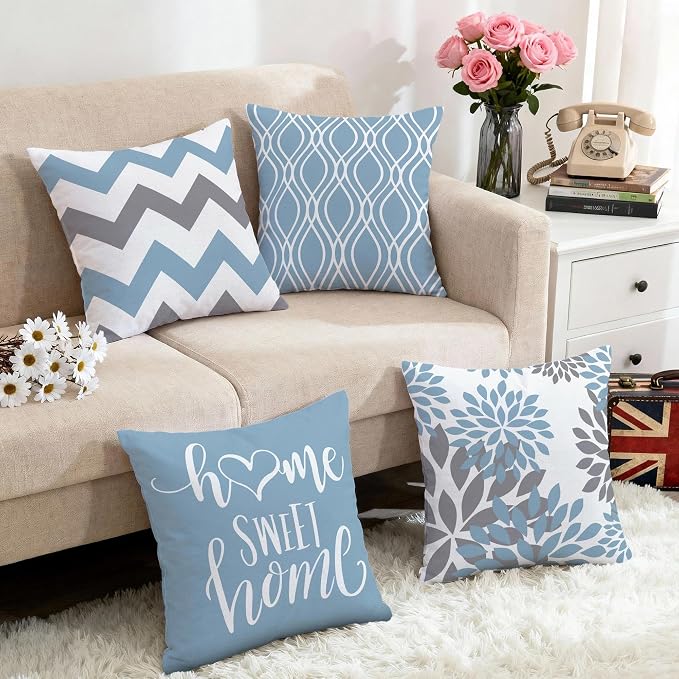 Hexagram Geometric Aqua Blue Pillow Covers 16x16 Set of 4, Decorative Outdoor - Image 5
