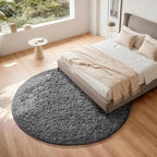 Ophanie Round Rug 7Ft Grey Circle Area Rugs, Large Fluffy Fuzzy Living Room - Image 3