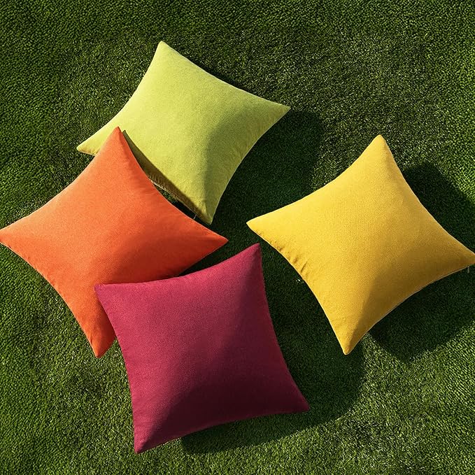 MIULEE Pack of 4 Decorative Outdoor Throw Pillow Covers Linen Waterproof Pillow - Image 4
