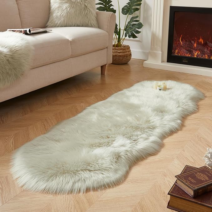 AMTOVO Faux Sheepskin Rug, Light Grey Ultra Soft Fluffy Shag Area Rug, 2 x 6 ft - Image 2