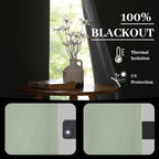 RYB HOME Light Green Curtains 100% Blackout, Linen Window Treatment Panels - Image 3