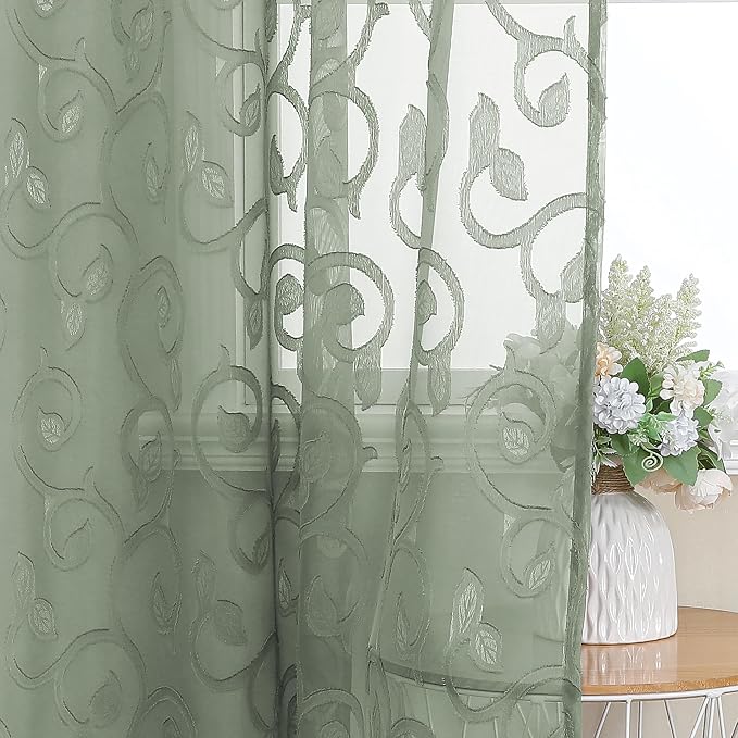 OWENIE Furman Sheer Sage Green Curtains 84 inches Long - Image 3