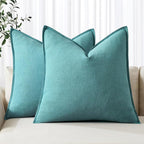 MIULEE Decorative Linen Pillow Covers 20x20 Inch Turquoise ​Boho Farmhouse​ by MIULEE