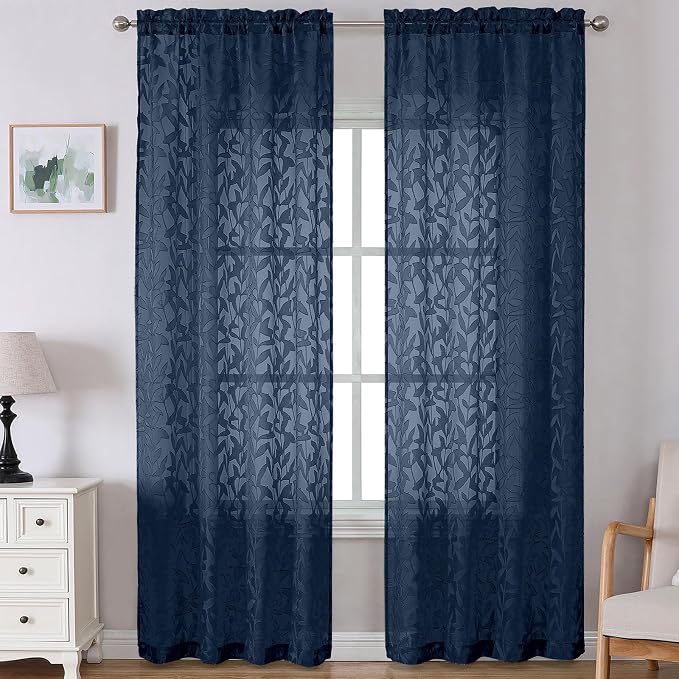 Lecloud Leia Navy Blue Sheer Curtains by Lecloud
