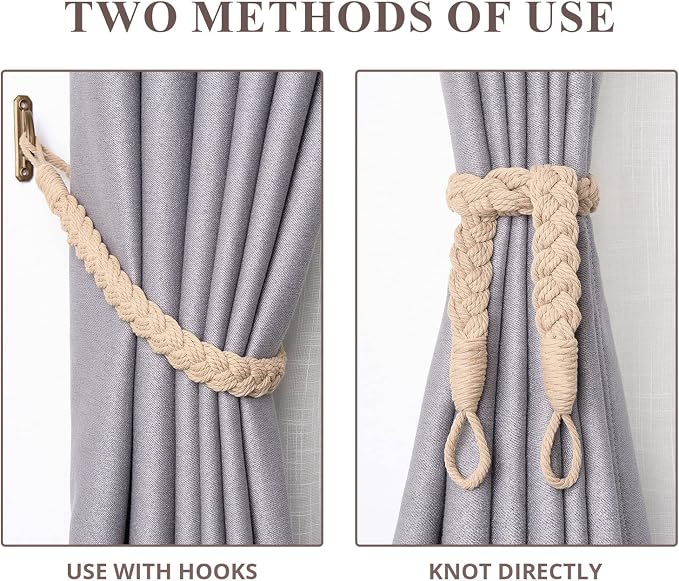 NICEEC 4 Pack Natural Cotton Rope Curtain Tiebacks Elegant Boho Style - Image 5