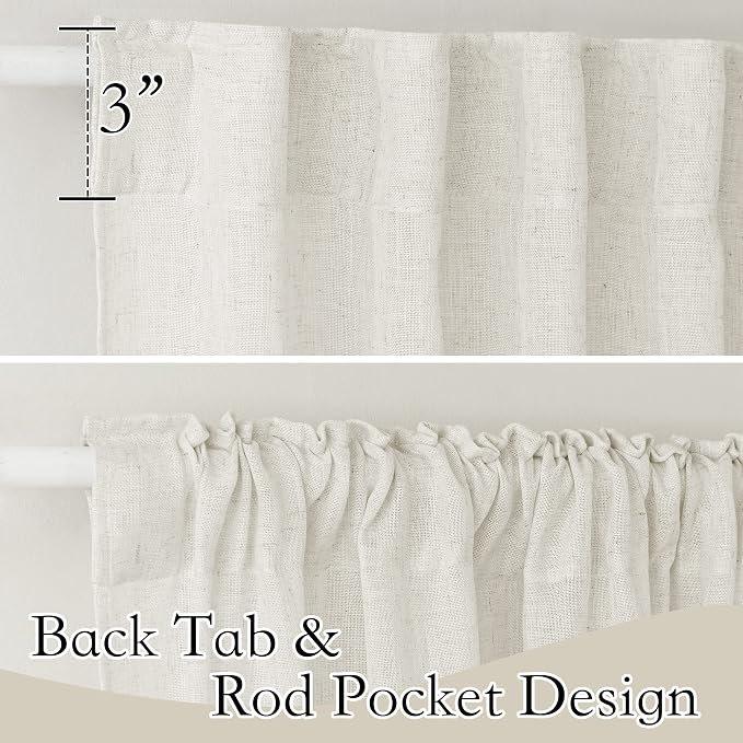 RYB HOME Linen Texture Sheer Curtains 84 inches, Rustic Style Solid Semi Sheer - Image 2