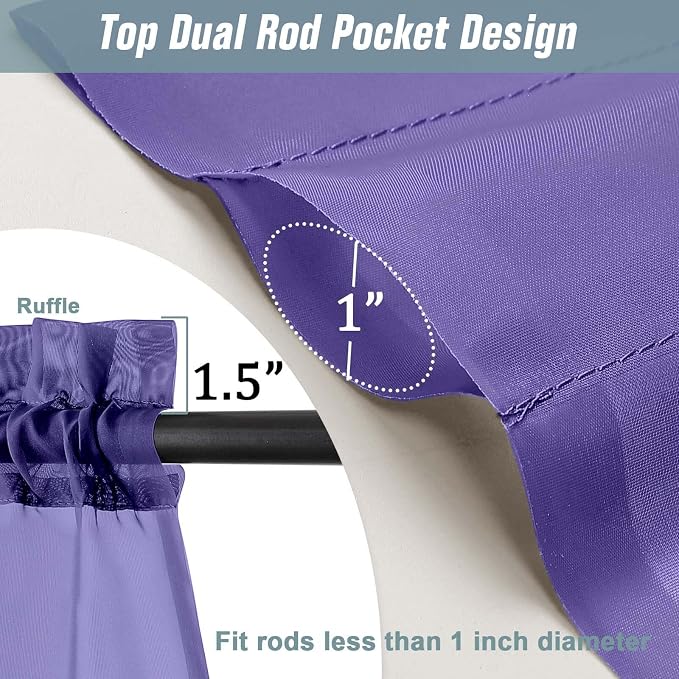 Purple Small Sheer Curtains 2 Panels Set, Kitchen Curtains 36 Inch Length - Image 3