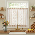 jinchan Belrose Linen Floral Kitchen Curtains 36 inch Length Embroidered by JINCHAN